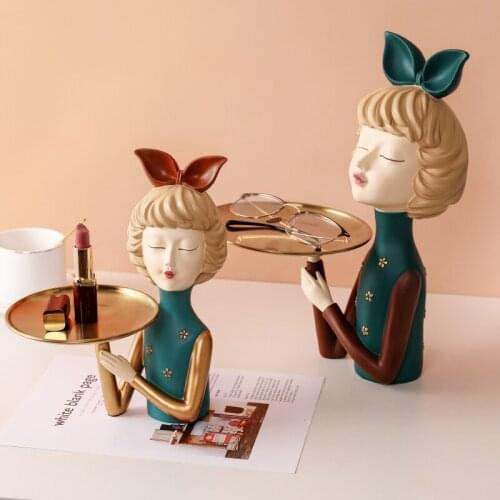 Creative Tray Girl Sculpture Statues Cute Home Decoration Accessories Modern TV Cabinet Lovely Figures For Birthday Wedding Gift