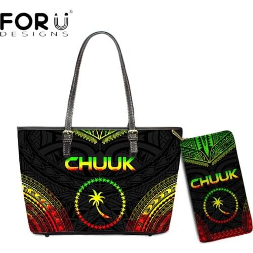 FORUDESIGNS Hot Style Women Shoulder Totes Bag Golden Chuuk Polynesian Tribal Pattern 3D Print Large Capacity Handbag And Purse