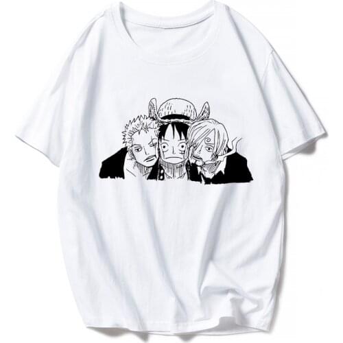 Luffy Zoro and Sanji Nakama T-shirt 90s Harajuku Unisex Clothes Streetwear Popular Comics Femme Vetement Tshirt One Piece Anime