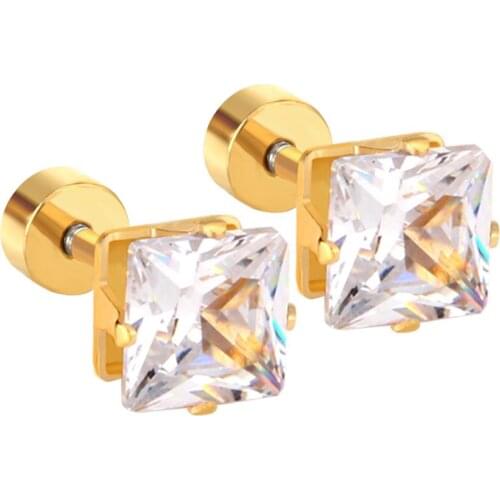 LUXUKISSKIDS Square Crystal Earings Stainless Steel Piercing Stud Earrings 2020 New Jewelry For Women pendientes brincos aretes