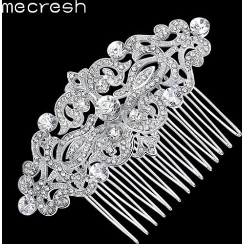 Mecresh European Design Floral Wedding Hair Accessories Silver Color Crystal Bridal Hair Comb Party Jewelry Christmas Gift FS066