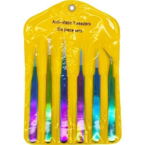 Stainless Steel Rainbow Tweezers Set Volume Eyelashes Extensions Eyebrow Tweezers Curved Nipper Makeup Phone Repair Tools