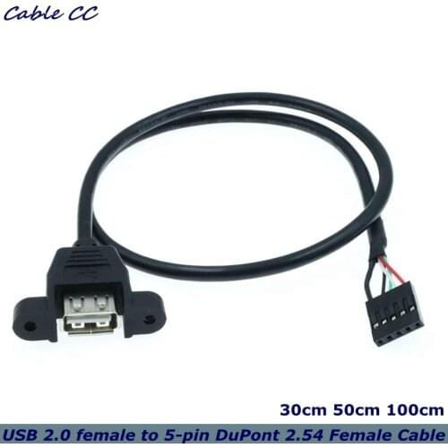 USB 2.0 A panel mount female connector to the head 5-pin DuPont 2.54 female cable computer connection hole distance 30mm
