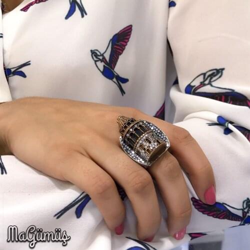 Authentic Galata Tower Hand Production Silver Ring