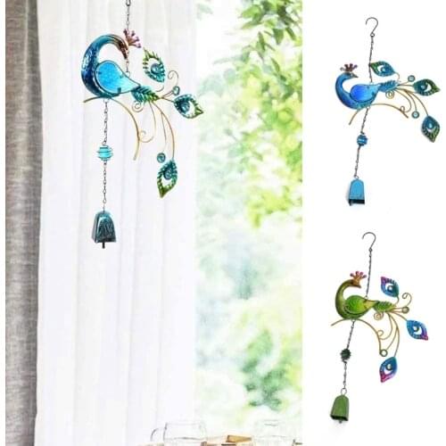 Peacock Wind Chimes 19 Inch Metal Art Hanging Bells Ornaments for Garden Patio Door Wall Home Decoration 667A