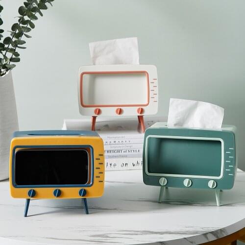 Retro Creative Mobile Phone Stand Napkin Drawer TV Tissue Box Storage Box Dining Room Home Living Room Decoration Ornaments