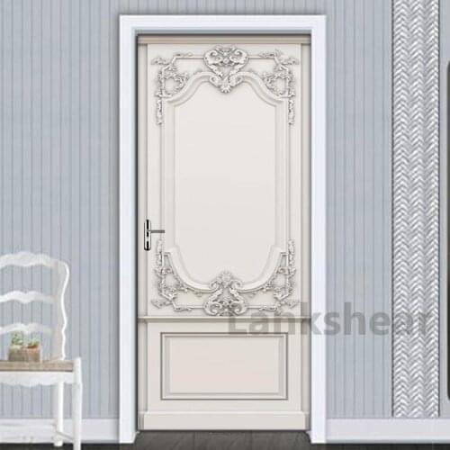 Self Adhesive Door Sticker Wallpaper 3D Relief Plaster Carved European Style Living Room Bedroom Door Mural Sticker Wall Decals