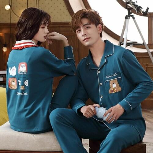 Spring And Autumn Cotton Long Sleeve Fresh And Lovely Plus Size Loose Mens Or Womens Homewear Pajamas Set