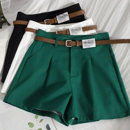 Wide Leg Short Pants Female Solid Color Korean Casual Fashion Streetwear Bottoms 2021 High Waist Vintage Crimping Shorts Women