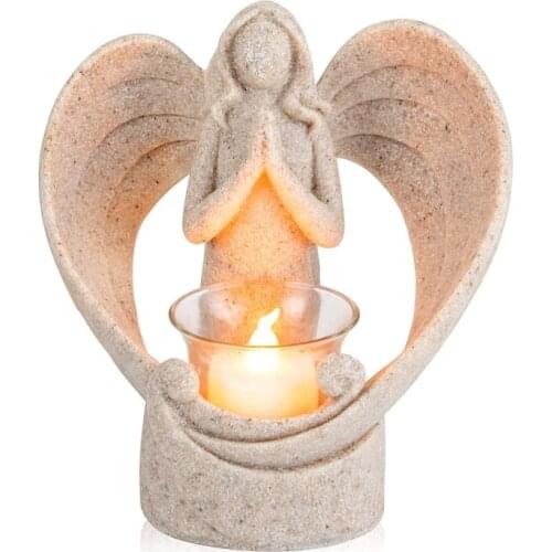 Angel Sculpture With Candlestick Resin Statue Candle Holder Desk Storage Home Room Decor Statues Ornaments Table Decoration
