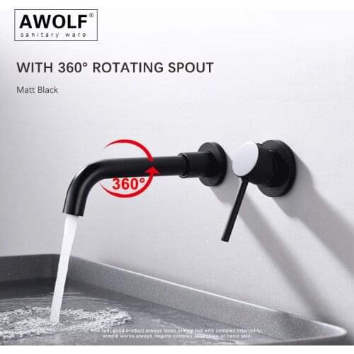 Solid Brass Matte Black Basin Faucet Tap Bathroom Wall Mounted Spout Bathtub Shower Mixer Hot Cold Spout Waste Trap ML8035