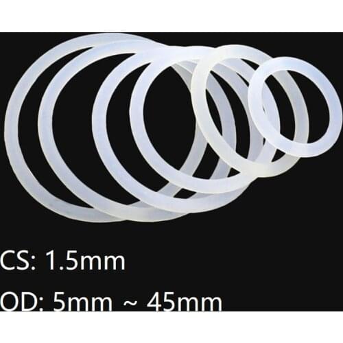 10pc Thickness CS 1.5mm OD 5 ~ 45mm Silicone O Ring Gasket Food Grade Waterproof Washer Rubber Insulate Round O Shape Seal White