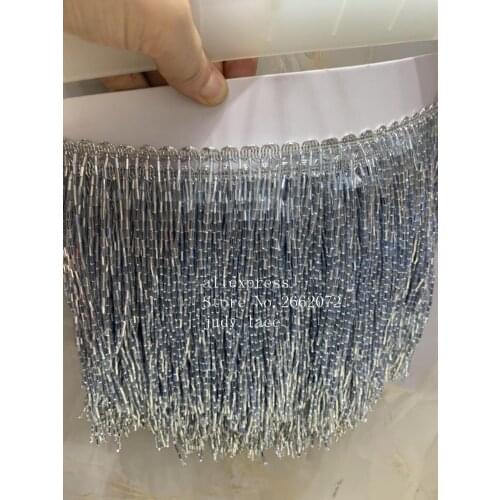 Stock 5yards/bag 15cm Grey silver beads with curved fringe for dress design stage festival decoration YM155