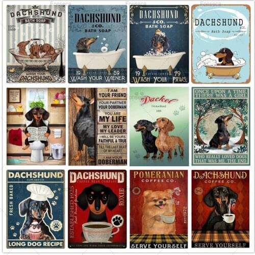 Dog In Tub Vintage Metal Signs Bathroom Decoration Wall Stivher Funny Dogs Coffee Dessert Wine Tin Plaques for Kithcen Bar