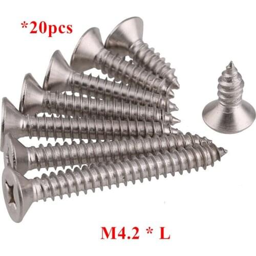 20pcs KA M4.2*10/12/16/20/25/30/35/40/50mm Flat Head Self Tapping Screws Cross Countersunk Phillips self-tapping screw SUS304