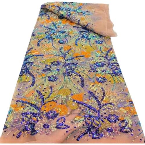 High Quality African Lace Fabric colorful French Net Embroidery Sequins Tulle Lace Fabric For wedding RF-225