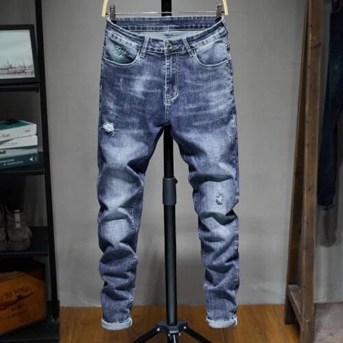High Quality Denim Pants Male New Young Mens Fashion Trousers Jeans Casual Stretch Slim Skinny Jeans Men