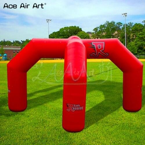 Funny red inflatable arch gate with cross design for kids party and game