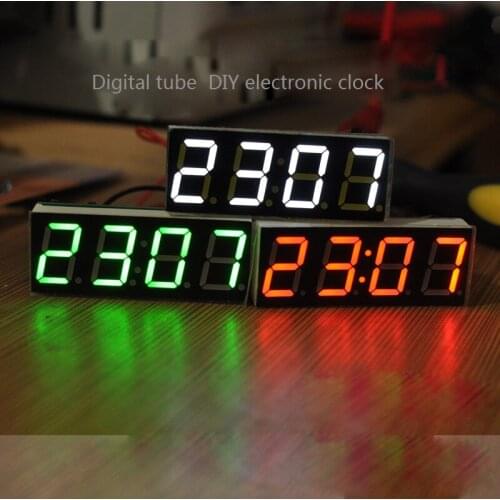 Green + white + Red/pcs single chip clock module LED electronic clock digital tube clock with temperature and date