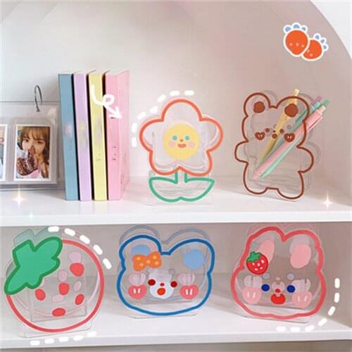 1pc Creative Cartoon Student Desktop Pen Holder Cute Rabbit Multifunctional Office Stationery Cosmetic Transparent Storage Tube