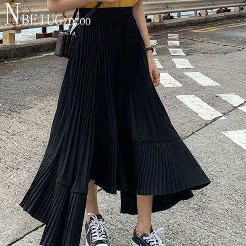 2020 Pleated Chiffon Women Skirt Irregular Korean High Waist Cake Female Skirts