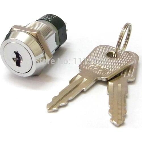 2801 Key Switch Lock OFF/ON Power Switch Lock Key out at OFF position 4 Terminals Switch Lock with flat key 1pc