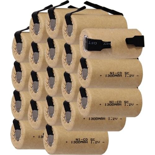 20 pcs SC battery SUBC battery nicd rechargeable battery 1300mah NICD battery 1.2v accumulator power bank batteria