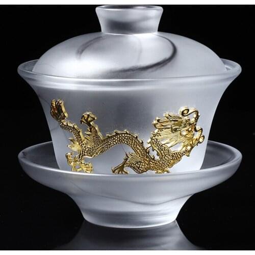 Tea Tureen 150ml Heat Resistant Glass Tea Bowl Gold Silver Dragon Cup Creative Vintage Gaiwan Chinese Kung Fu Teaware Decoration
