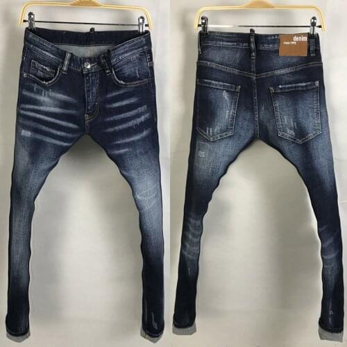 Italian Style Fashion Men jeans High Quality Retro Dark Blue Slim Fit Ripped Jeans Men Streetwear Vintage Designer Denim Pants