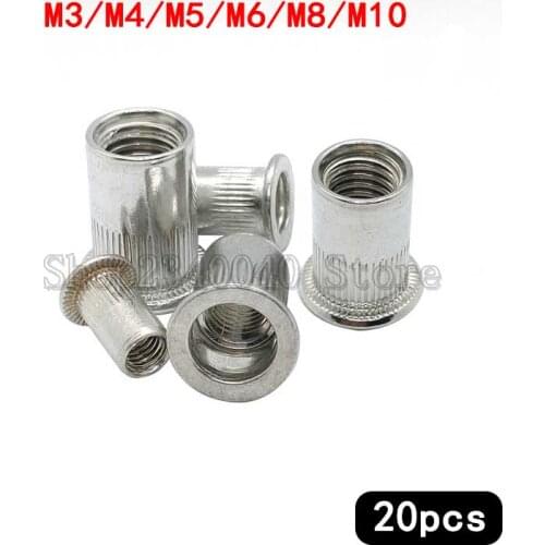 20pcs Aluminum Alloy Rivet Nuts M3 M4 M5 M6 M8 M10 Rivnut Flat Head Threaded Nutsert Cap for Riveter Insert Riveting Nut