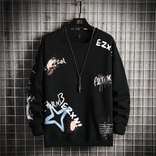 GlacialWhale Casual Crewneck Sweatshirt Men New Graffiti Japanese Streetwear Oversized Hip Hop Hoodie Men Sweatshirts Hoodies