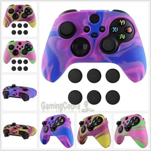 PlayVital Camouflage Anti-Slip Silicone Cover Skin Soft Rubber Case for Xbox Series S Controller with Black ThumbGrip Caps
