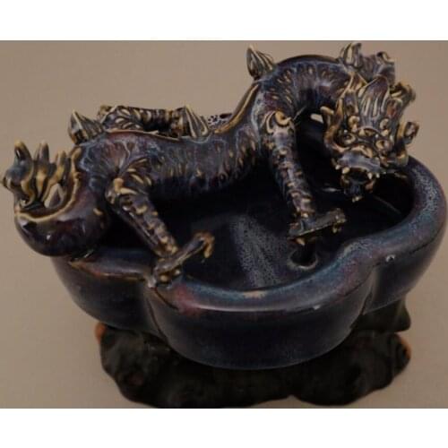 China Blue and white ceramic dragon Pen wash crafts statue