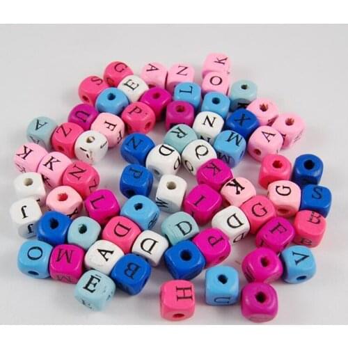 Missxiang new 50pcs 10*10MM Various styles Multicolor Beading Wooden Beads Bead for jewelry Making DIY Baby Crafts Kids Toys