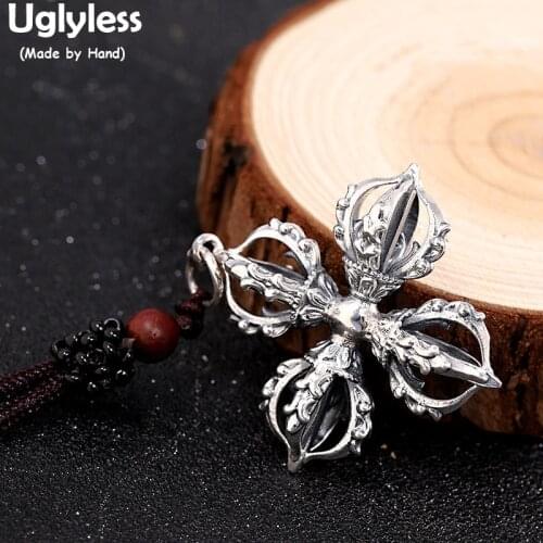 Uglyless Buddhist Instruments Vajra Cross Pendants for Men Thai Silver 925 Silver Necklaces NO Chains Buddhism Gifts Jewelry