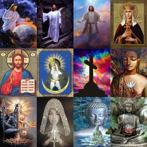 OKHOTCN Buddha Art Diamond Painting Faith Pattern Diamond Embroidery Poster Religious Mosaic Art Home Decoration for Living Room