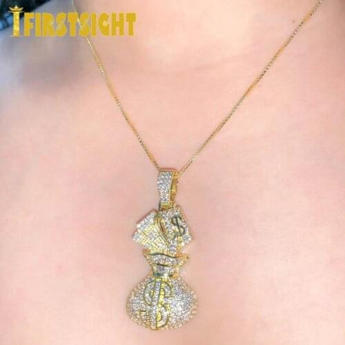 Golo Color Money Bag Pendant Necklace Iced Out Bling Cubic Zirconia Dollar Symbol Charm Choker Hip Hop Jewelry For Women