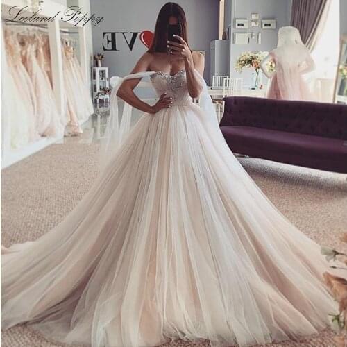 Lceland Poppy Elegant A-line Pleated Tulle Wedding Dress 2020 Vestido de Noiva Beaded Floor Length Sleeveless Bridal Gowns