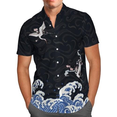 Crane 3D Print Beach Hawaiian 2021 Summer Shirt Short Sleeve Shirt Streetwear Oversized 5XL Camisa Social Chemise Homme-125