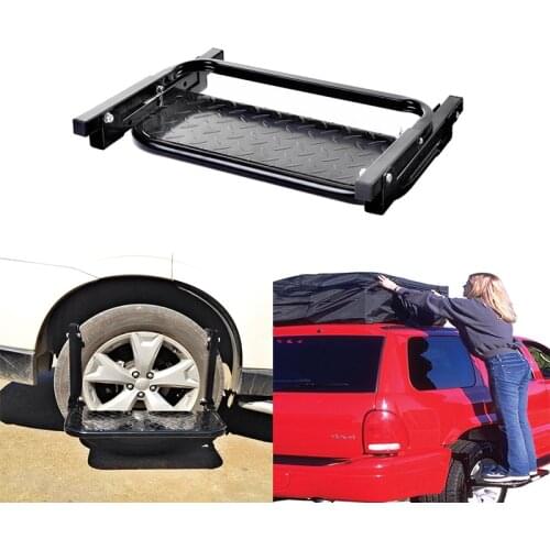 Protable Folding SUV MPV Car Stairs Tyre Mount Steps Ladder for Vehicle Roof Racks Bike Luggage Car Travel Car Roof Door Audi