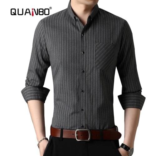 QUANBO Top Quality Men Shirt 2020 Autumn New Business Striped Long Sleeve Korean Shirt Fashion Youth Square Collar Dress Shirt