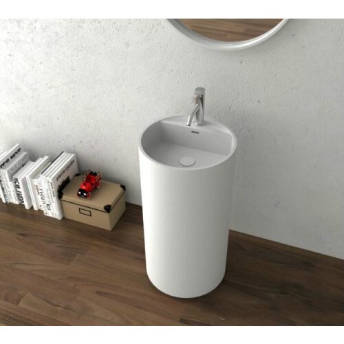 Bathroom Round Pedestal Freestanding Vessel Wash sink Solid surface stone wash basin RS38375