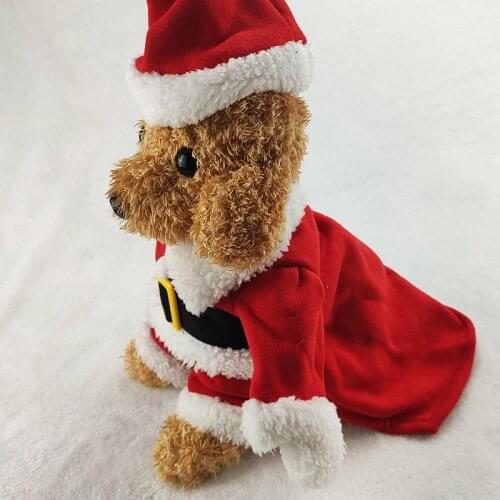 Christmas Pet Dog Costumes With Hat Cute Kawaii Funny Santa Claus Costume For Dogs Winter Warm Coats Dog Clothes