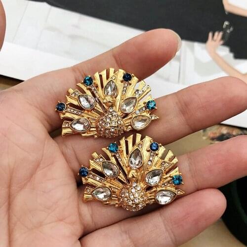 Peacock Stud Earrings Gold Plated Rhinestones Antique Jewelry Bridal Bijoux Gifts