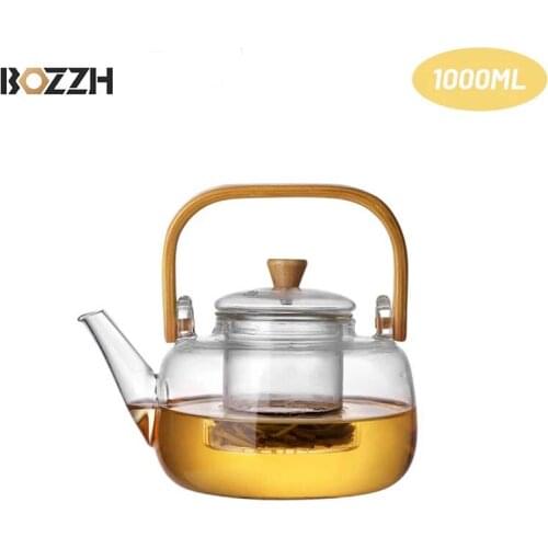 BOZZH Glass Teapot Heat Resistant Glass Teapot Chinese Kung Fu Tea Set Afternoon Tea Water Kettle Milk Coffee Bottle Pot