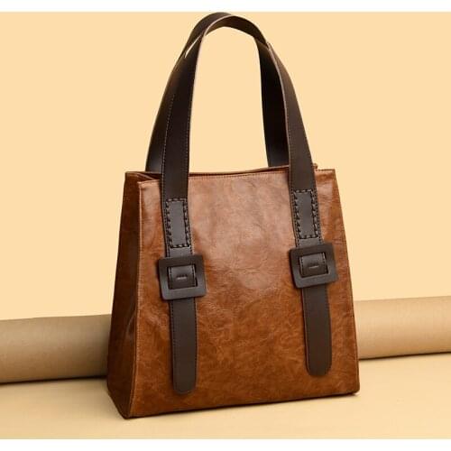 Women PU leather handbag retro skin bucket shoulder bag ladies Messenger bag large capacity ladies shopping bag