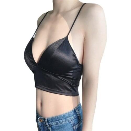 Sexy Long V-neck Tube Top Wrapped Chest Satin Crop Tops Women Wireless Bralette Crochet Top Female Strap Padded Camisole Camis
