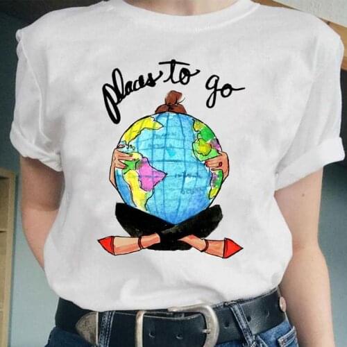 Women World Travel Mujer Camisetas 90s Short Sleeve Fashion Graphic Female Tops Cartoon Lady Clothes Tees Tshirt Print T-Shirt