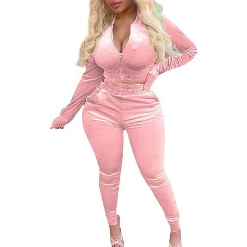 Two Piece Set Zipper Women Velvet Hoodied Long Sleeve Crop Top Stacked Pants Leggings 2 Piece Set Outfits Tracksuit Sweatsuit