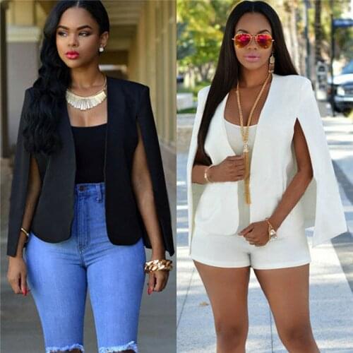 2019 Special Offer Women Elegant Solid Open Front Cape Sleeve Blazers OL White Black Streetwear Modern Ladies Outdoor Coat New